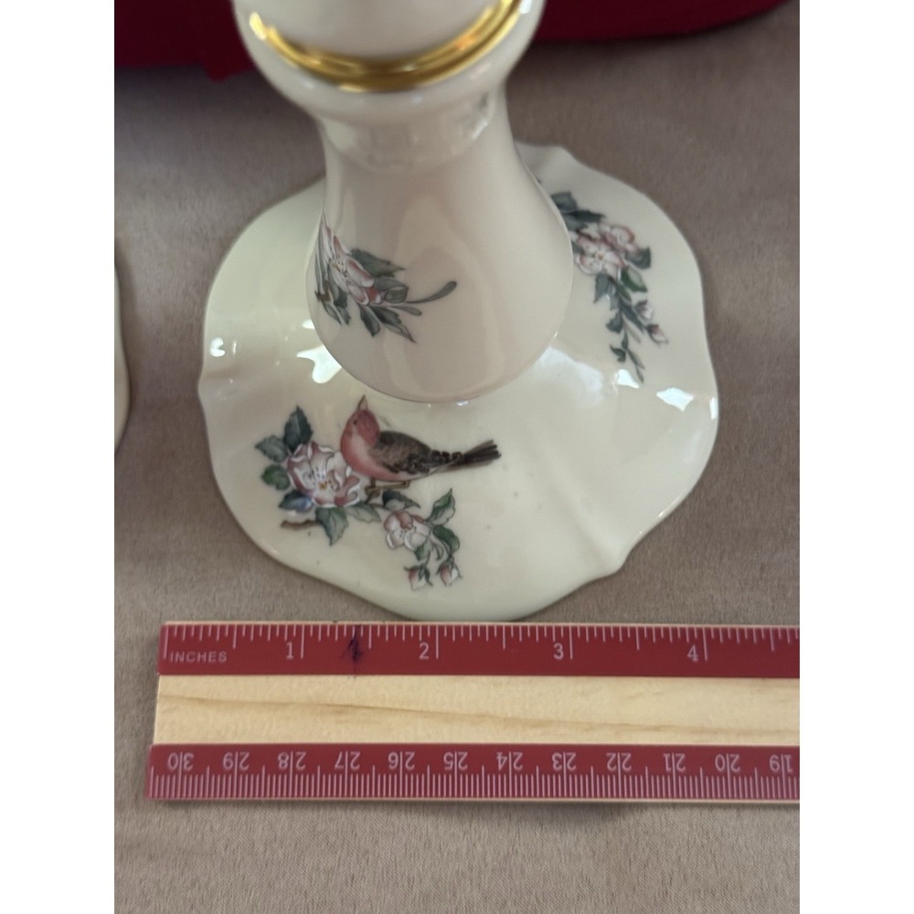Gorgeous Pair Lenox "Serenade" CenterPiece With 24K Gold Floral Candlesticks - Picture 4 of 10